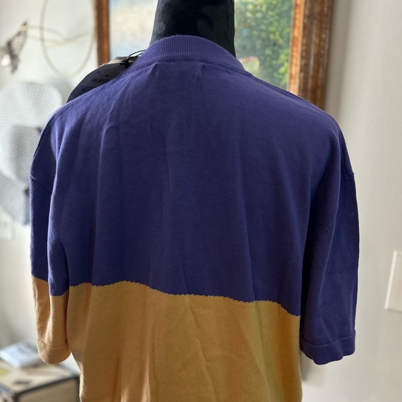 Zara Color-Block Blue and Tan Short Sleeve Tee - Picture 3 of 5